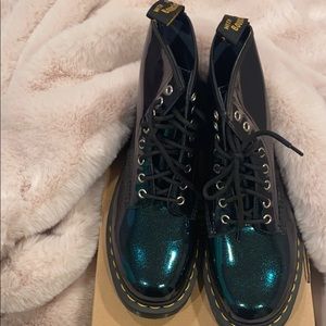 Dr. Martens Farrah Glitter Boot Teal Size 8